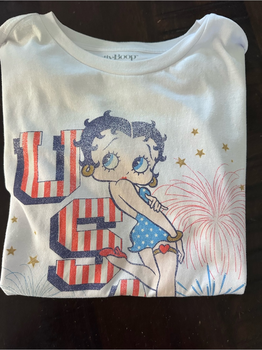 Betty Boop White Tee with Red & Blue Patriotic Graphic - Picture 5 of 6